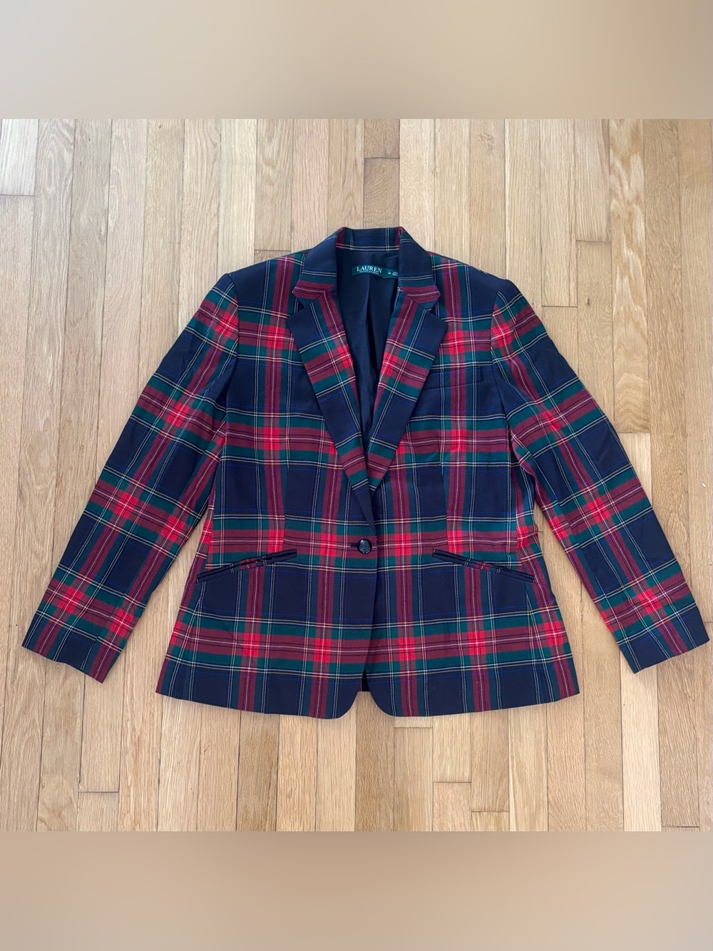 Lauren Ralph Lauren Plaid Tartan Blazer Jacket Navy Red Green Academic Preppy 16
